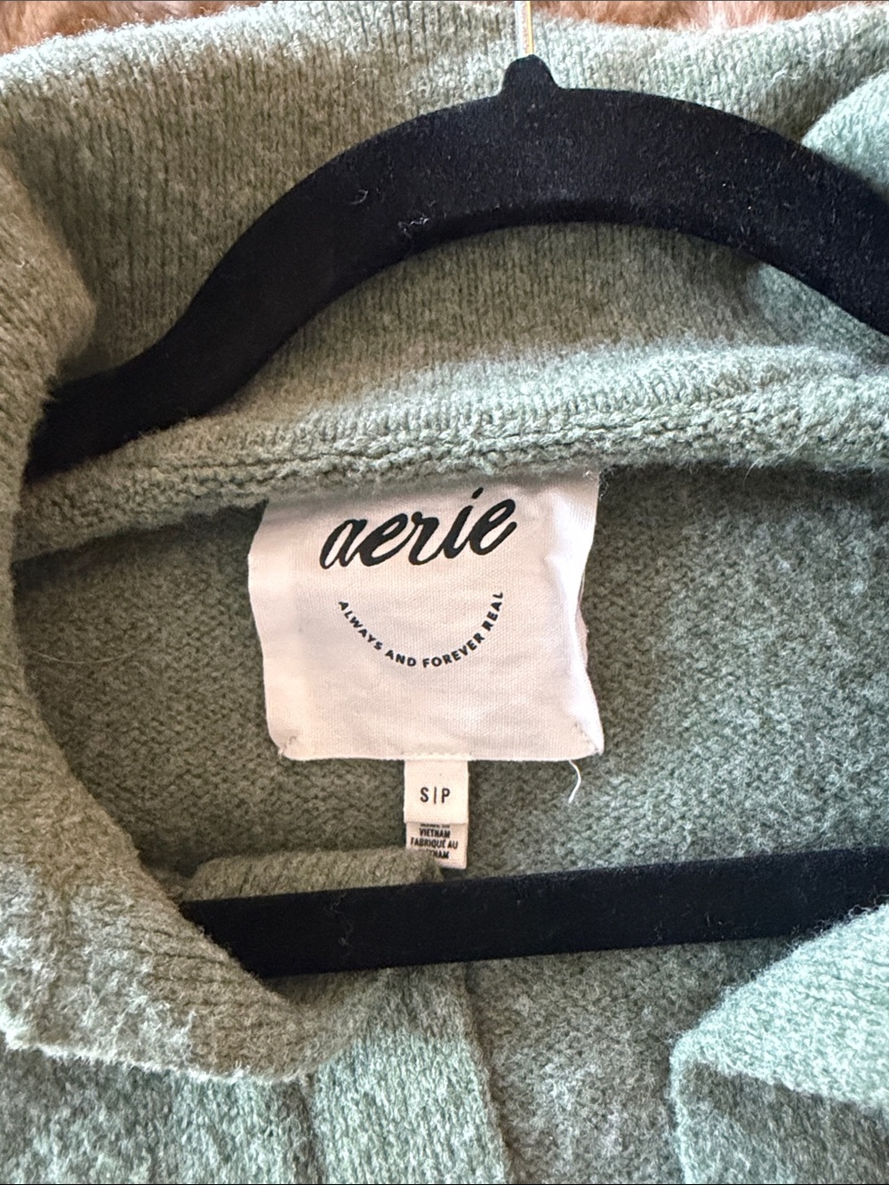 aerie Sage Green & White Striped Collared V-Neck Sweater - Picture 3 of 3
